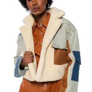 MAKIN IT BLEND DENIM SHEARLING CROP JACKET